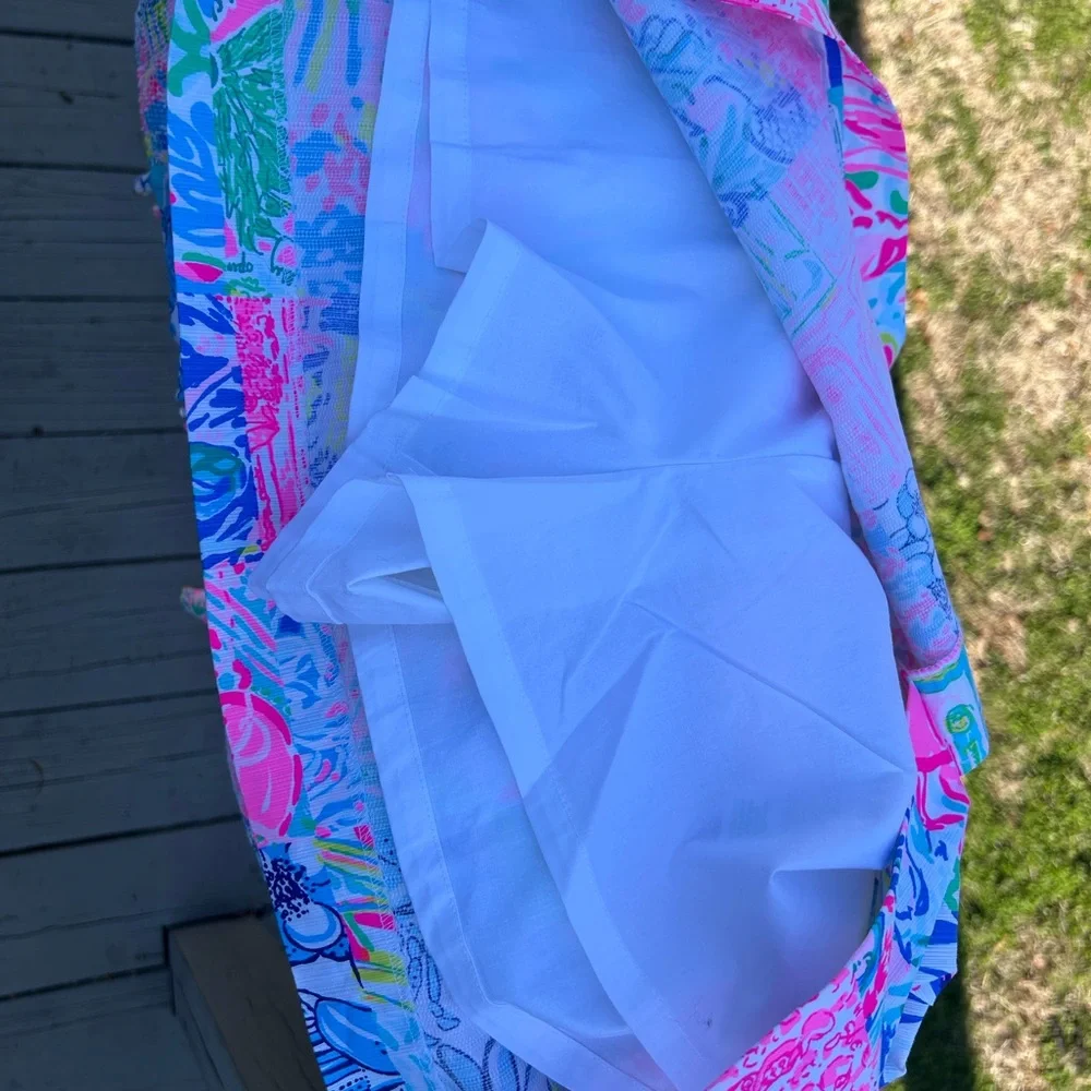 Lilly Pulitzer Pink, Blue & Green Patchwork Print Sleeveless Romper - Picture 7 of 10